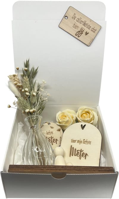 Geschenkbox liefste METER | beige | mini - vaasje en sleutelhanger | liefste meter | meter vragen | meter worden | peettante vragen | peettante worden | cadeau | geschenkdoos | giftbox