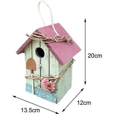 Huisje voor Vogels Decor Houten Rood Dak Hangend Vogelhuis Decoratief Buiten Tuin Type 2