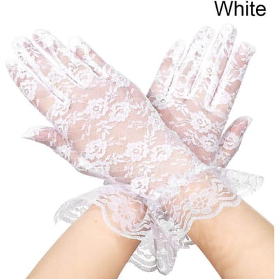Damesfeest Elegante Handschoenen Zonnebrand Kant Handschoenen Rozenbloem Patroon UV Bescherming Handschoenen Bruiloft Witte Bruidshandschoenen