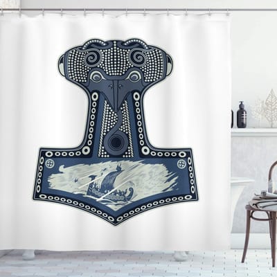 ABAKUHAUS Viking douchegordijn – 12 haken – blauwgrijs/blauw – 175x200 cm