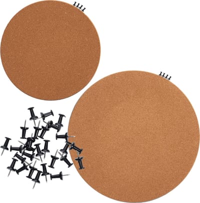 Prikborden - 2x - incl. 30x punaises - rond - 30 cm - 44 cm - kurk