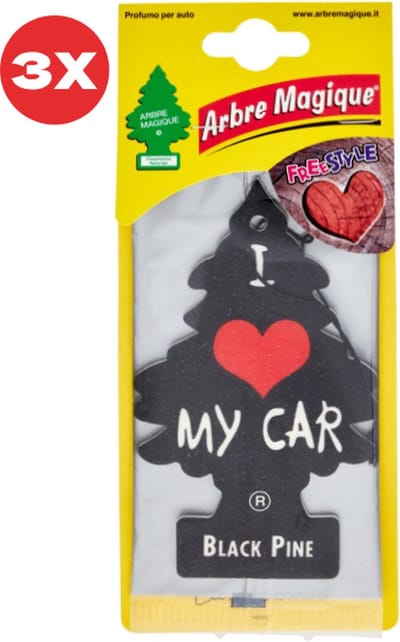 3 stuks Zwarte Den Arbre Magique Geurboom luchtverfrisser voor in de auto Black Pine – Car Parfum – Geurboompje – Geurbooster – Wonderboom – Geurverfrisser – Nieuwe Auto – Autogeur – Autoparfum – Geurblad