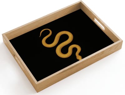 Dienblad hout 40x30 cm - Schootdienblad - Slang - Minimalistisch - Goud - Borrelplank rechthoek - Plateau dienbladen