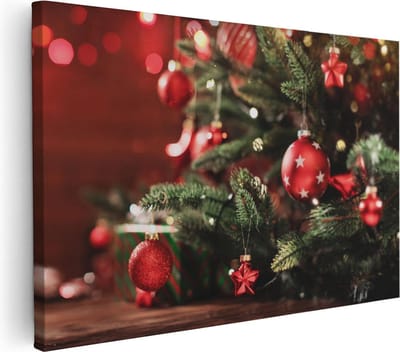 Artaza Canvas Schilderij Kerstballen - 30x20 cm - Klein - Muurdecoratie Kerst - Schilderijen Op Canvas Woonkamer - Decoratie Rood