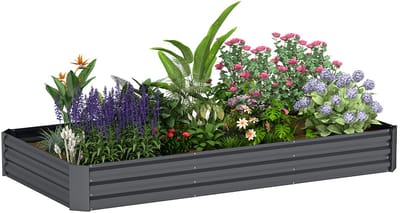 Outsunny-Tuinbed-Gegalvaniseerd staal-240x120x30cm-Donkergrijs