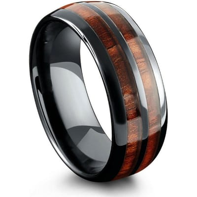 Hommes de luxe 8mm Koa bois incrustation titane bague de mariage pour hommes femmes dôme poli en acier inoxydable bague de fiançailles hommes bande de mariage 8 black