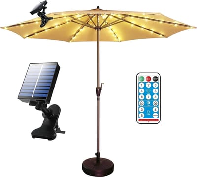 ZVD Solar-verlichting voor parasols – Draadloze clip-on verlichting – Waterdicht & op zonne-energie – 13 LED's – 2,6 m lang – Geschikt voor parasols – Ideaal voor strand, terras, tuin en feestdecoratie