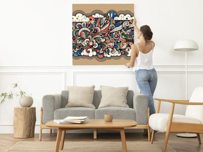 Doodle mos schilderij | Mosy Doodles: A Nature-inspired Artistic Masterpiece in Handcrafted Detail | Kunst - 60x60 centimeter op Canvas | Foto op Canvas