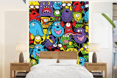 Behang - Fotobehang Patronen - Monster - Grappig - Abstract - Meisjes - Jongens - Breedte 165 cm x hoogte 220 cm
