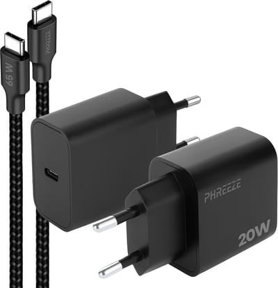 Phreeze usb C adapter 20 w met usb C naar usb C kabel 1 meter - Power Delivery snellader voor telefoon en tablet