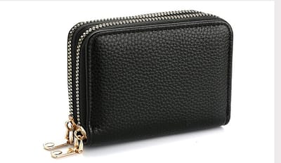 Zwarte portemonnee - Kleine zwarte Wallet - PU leer - 2 ritsen - Pasjes en muntgeld - Zwart - 11/8CM - CHPN