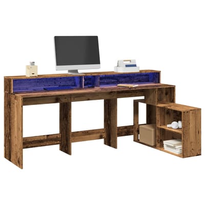 vidaXL - Bureau - met - LED-verlichting - 200x104x91 - cm - bewerkt - hout - oud - hout