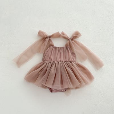 Ensemble barboteuse d'été pour bébé Dentelle Pois Robe Princesse pour tout-petit Body pour bébé Combinaisons pour bébé 0-24 mois 0-3M marron