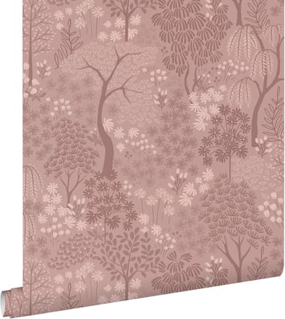 ESTAhome behang bomen en bloemen terracotta roze - 50 x 900 cm - 131647
