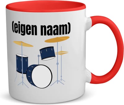 Akyol - drumstel met eigen naam koffiemok - theemok - rood - Drummen - muziek liefhebbers - drummers - verjaardag - cadeau - kado - - 350 ML inhoud