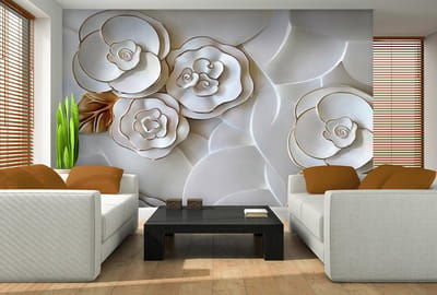 Fotobehang Vlies | 3D, Bloemen | Wit | 368x254cm (bxh)