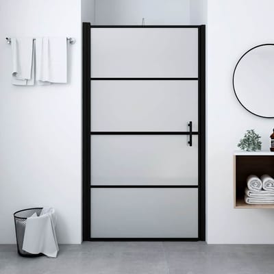 vidaXL - Douchedeur - mat - 81x195 - cm - gehard - glas - zwart