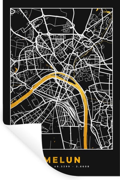 Muurstickers - Sticker Folie - Melun – Plattegrond – Frankrijk – Kaart – Stadskaart - 20x30 cm - Plakfolie - Muurstickers Kinderkamer - Zelfklevend Behang - Zelfklevend behangpapier - Stickerfolie
