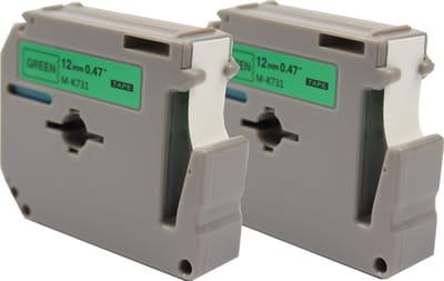 KATRIZ® huismerk label tape voor Brother M-K731| PT-65/70/80/90/M102 | Zwart op Groen | 12mm*8m | 2 stuks