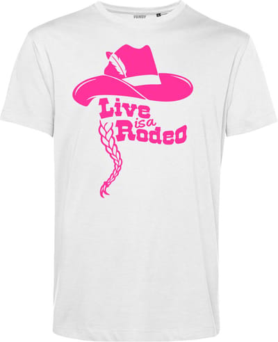 T-shirt Live Is A Rodeo | Carnavalskleding heren dames | Carnaval kostuum | Foute Party | Wit | maat XS