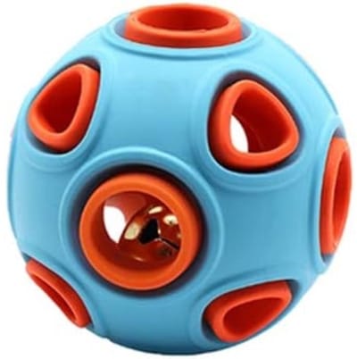 Daity Hondenbal speelgoed - interactief hondenspeelgoed - piepend speelgoed met bel - rubberen stuiterbal voor honden - oefenspel voor huisdieren - puzzelbal ter verbetering van het IQ - zoek- en vangbestendig kauwspeelgoed (S - oranje en blauw)