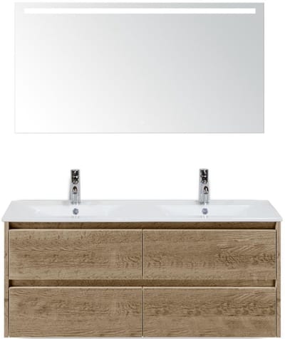 Dante Badmeubelset 120 cm - Natuur Eiken - Keramische Wastafel Wit Enjoy met Sence Spiegel