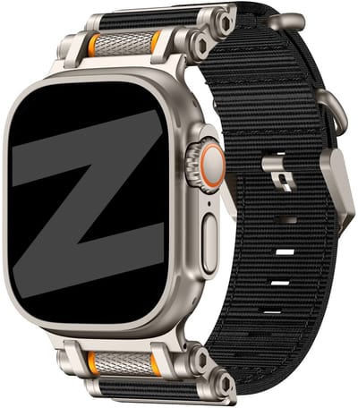 Bandz Apple Watch nylon bandje Explorer - horlogebandje geschikt voor Apple Watch 4/5/6/7/8/9/10/11/SE/Ultra (2) (44/45/46/49mm) - zwart met titanium