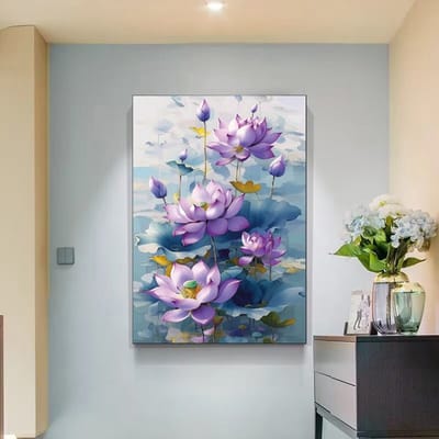 DIY kruissteekborduurpakket/Paarse Lotusvijver/gedrukt kruissteekpatroon borduurpakket (frame niet inbegrepen) 50*70CM