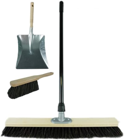 Zaalbezem paardenhaar set 60 cm I Bezem en blik handborstel telescopische steel I Paardenhaar zwart I met uitschuifbare steel I Universele bezem huisbezem binnen