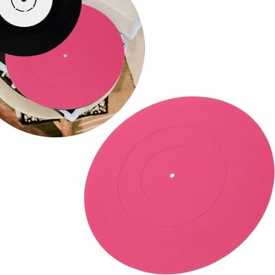 Improved Turntable Mat, 12 Inch Premium Rubber Universal Record Chipping Mat with Grooves, Record Player Mat for Record Players Reduce Noise from Tighter Bass Quality (Pink)