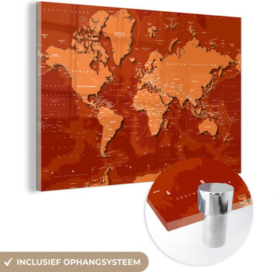 ® Glasschilderij 150x100 cm - Schilderij acrylglas - Wereldkaart - Trendy - Roest - Foto op glas - Muurdecoratie woonkamer - Wanddecoratie slaapkamer - Schilderijen