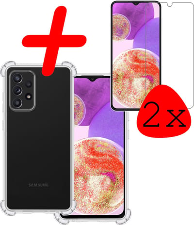 Hoesje Met Screenprotector - 2 Stuks - Geschikt voor Samsung Galaxy A23 - Sterk & Shockproof - Siliconen Case - Back Cover - Telefoon Hoes - Shock Proof - Transparant