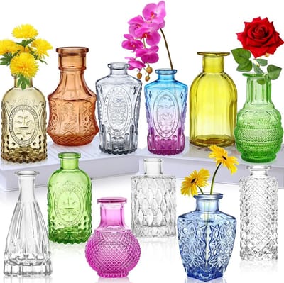 Set van 12 Glazen Bud Vazen voor Bloemen - Mini Decoratie Vazen voor Tafel, Bruiloft en Cadeaus