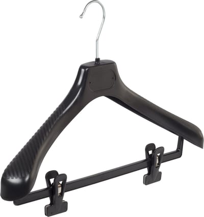 De Kledinghanger Gigant - Mantelhanger - Kostuumhanger - Jassenhanger - Volwassenen - LS42 - 50 Stuks - Kunststof - Zwart - Gebogen Model - Schouderverbreding 5 cm - Anti-slip Knijpers - 42 cm - Kledinghanger - Kleerhanger - LS-Serie (LS42/BC_00/50)