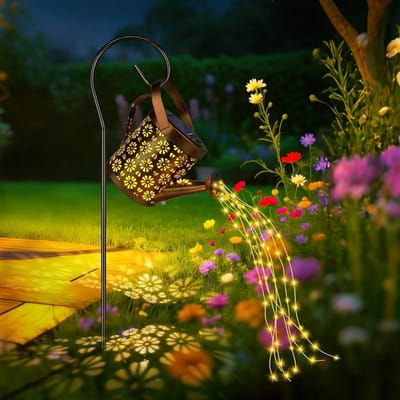 Vintage Watering Can met Warm Witte LED Verlichting, Waterdichte Tuinlamp voor Buiten, Decoratieve Hanglamp voor Planten en Tuinaccessoires