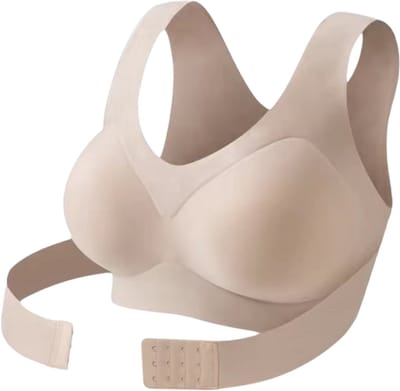Draadloze Houding Corrigerende BH voor Dames – Naadloze Push-Up Bralette met Kruisrug Ondersteuning, Postuur Correctie BH met Rugondersteuning voor Dagelijks Gebruik - Beige - Maat S