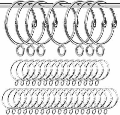 SnelShoppen - 40 Stuks Metalen Gordijnringen Zilver - Losse Bladhaakjes - Glijdende Gordijnhaken voor Raam, Deur en Douche - 3.8cm