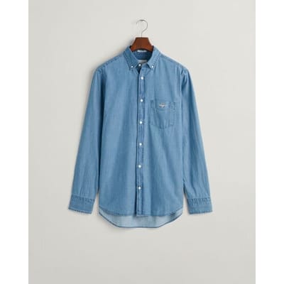 Gant Overhemd Indigo Chambray Button Down Semi Light Blue / male