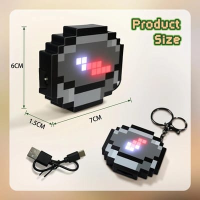Porte-clés Boussole Pixel 3D Rechargeable pour Enfants Créatif Dessin Animé Porte-clés de Sac à Dos Style Simple Périphériques de Jeu Jouets Cadeaux d'Anniversaire black