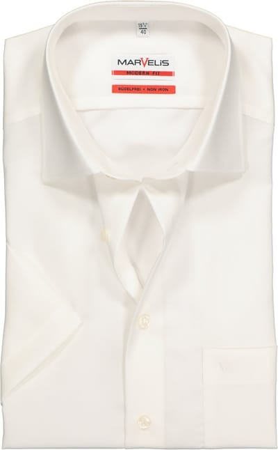 MARVELIS modern fit overhemd - korte mouw - beige - Strijkvrij - Boordmaat: 40 (EU maat: M)