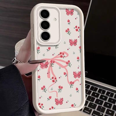 Coque Fleur Nœuds Roses Pour Samsung Galaxy A56 A36 A26 A16 5G A55 A35 A15 A54 A34 S20 FE S21 S22 Plus S23 S24 S25 Ultra Capa Galaxy S22+ 5G