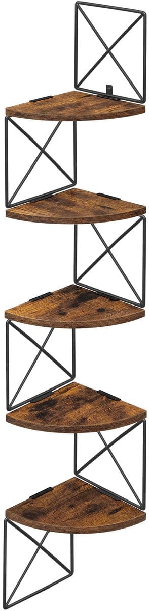 M-Goods - Hoekrek Wand - Hoekplank 5 Lagen - Hoekkast Industrieel - Wandrek Hoek - Ruimtebesparend - Vintage Hout & Metaal