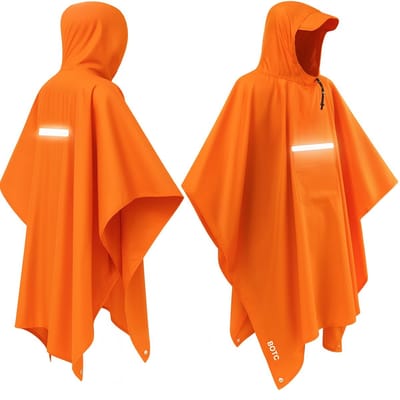 BOTC Poncho - Reflecterende Regenponcho - Fietsponcho Fiets - Met Reflecterende strips - Unisex - Dames & Heren - Waterdicht - Oranje