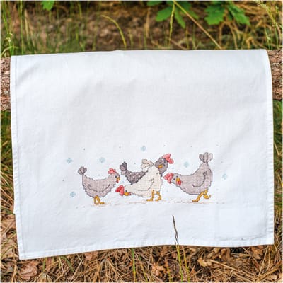 Vervaco - Keukenhanddoek kit - Kippen - PN-0223101 - Borduren - Borduurpakket - Borduurpakket volwassenen - Borduurpakket kind