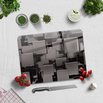 Zwarte Blokjes PatroonTempered GlasSnijplank 30cm × 40cm - Glassnijplank