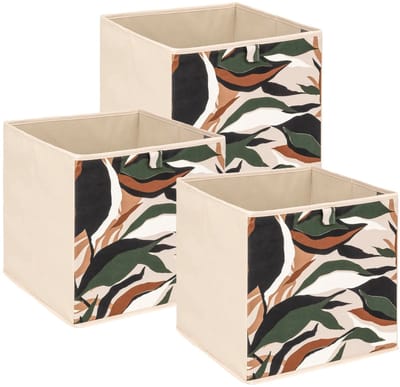 5Five Opbergbox kastmand - 3x - beige/botanic - 31 x 31 x 31 cm - opbergers/kastmanden