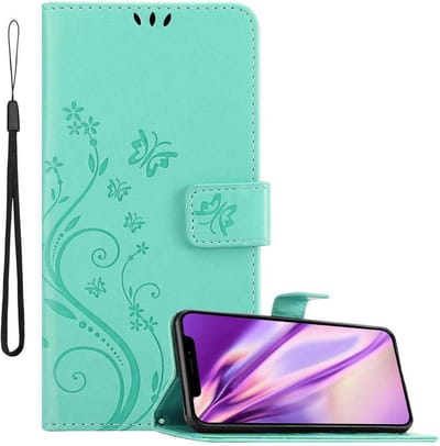 Cadorabo Hoesje geschikt voor Apple iPhone 11 in BLOEMEN TURKOOIS - Beschermhoes in bloemmotief met magnetische sluiting, standfunctie en kaartsleuven Book Case Cover Etui