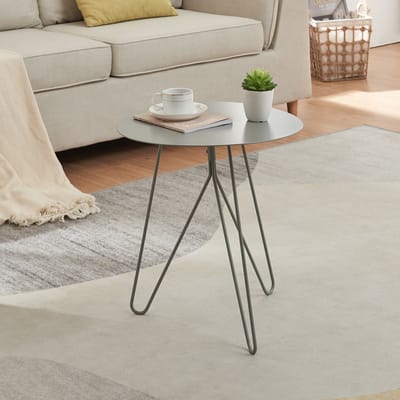 Bijzettafel Nopimi rond metaal 45x43 cm grijs mat [en.casa]
