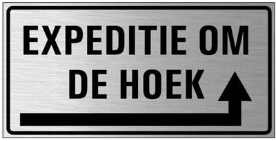 Expeditie om de hoek bord rechts, geborsteld aluminium 200 x 100 mm