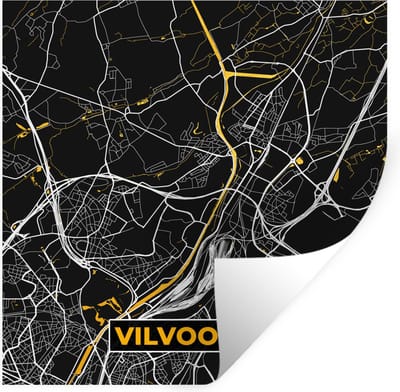 Muurstickers - Sticker Folie - Stadskaart - Vilvoorde - Goud - Plattegrond - Kaart - 100x100 cm - Plakfolie - Muurstickers Kinderkamer - Zelfklevend Behang XXL - Zelfklevend behangpapier - Stickerfolie